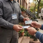 Licensed locksmith checking ID and license before starting a lock job in Brooklyn